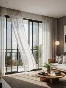 "Sliding Phifer mosquito screens on balcony doors for bug-free living"