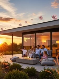 Family enjoying mosquito-free evening at home